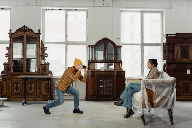 A living room showcasing poor furniture placement with all furniture pushed against the walls, creating an empty and uninviting center space. The room lacks a focal point and appears smaller due to the arrangement.
