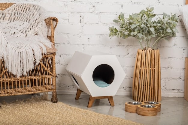 A stylish entryway featuring a built-in storage bench with baskets for pet toys and leashes. Above the bench, there are hooks for hanging coats and dog walking bags, creating an organized and functional space.