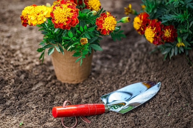 An image depicting marigolds planted alongside tomato plants, visually demonstrating the concept of companion planting for pest control.